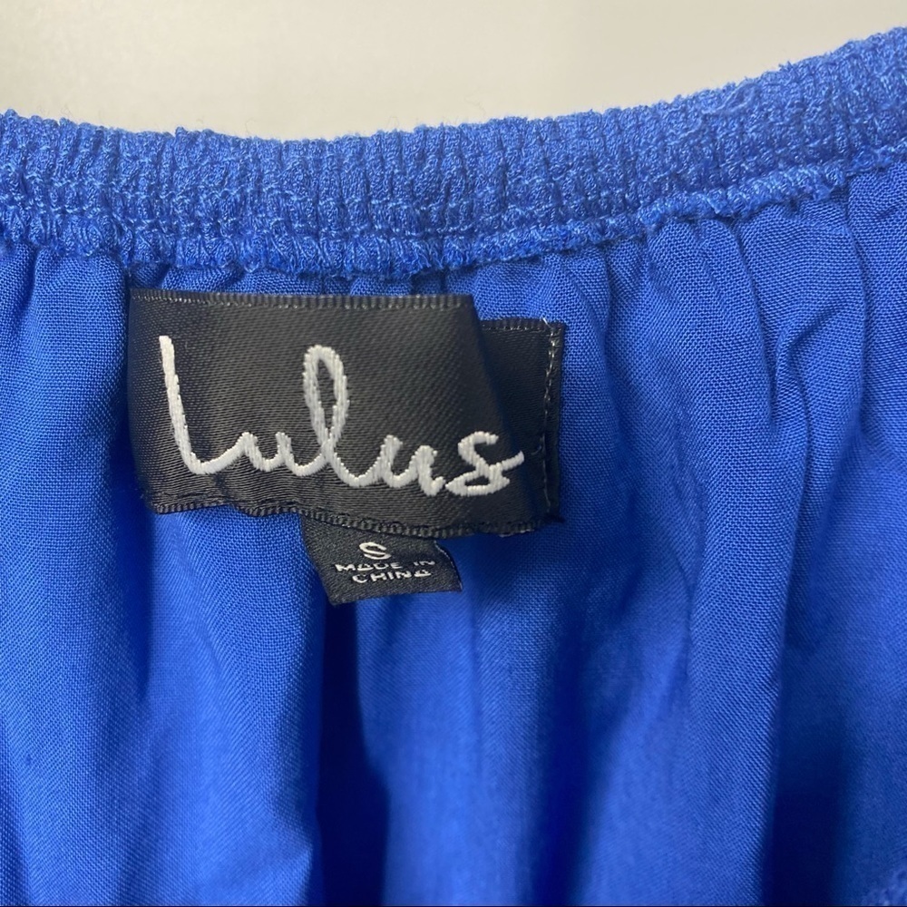 Lulu’s Pensacola blue off shoulder tiered tassel midi dress NWT! S - Picture 6 of 12
